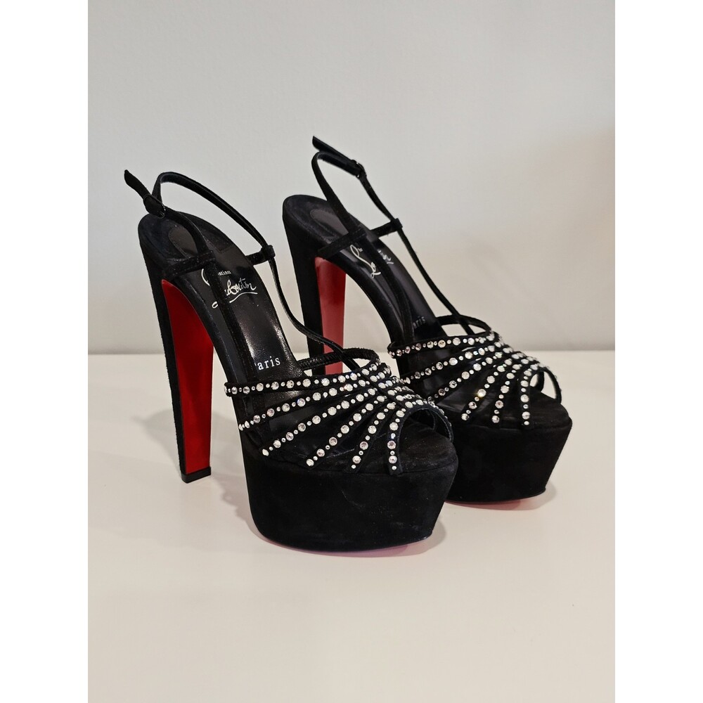 Christian Louboutin Vegastrassima Alta Crystal Suede Platform Sandals Size 37.5